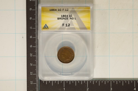 1864 BRONZE NO L INDIAN HEAD CENT ANACS F12