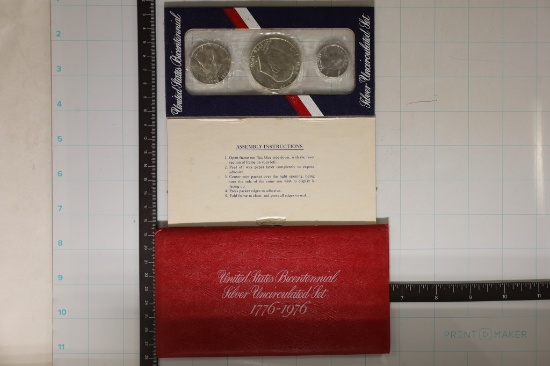 1976 US SILVER UNC BICENTENNIAL 3 COIN SET IN RED