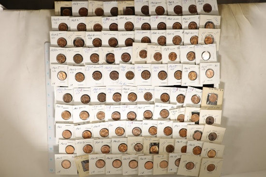100-1959-1962 BU LINCOLN CENTS, ALL FLIPPED UP