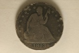1853 SILVER SEATED LIBERTY HALF DOLLAR RIM DAMAGE
