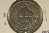1921-B SWITZERLAND SILVER 2 FRANCS .2685 OZ. ASW
