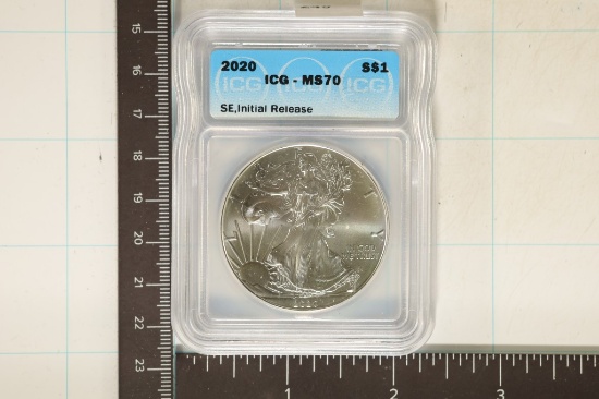 2020 AMERICAN SILVER EAGLE ICG MS70 SE INITIAL