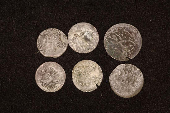 6 SILVER DIME SIZED OTTOMAN EMPIRE PARA COINS: