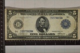1914 US $5 LARGE SIZE FRN HORSE BLANKET BLUE SEAL