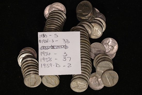 80 ASSORTED JEFFERSON NICKELS: 1953-1959