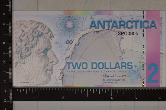 2008 ANTARCTICA POLYMER $2 CU COLORIZED BILL