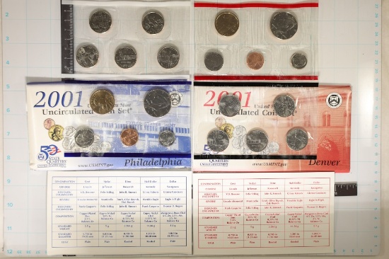 2001 US MINT SET (UNC) P/D (WITH ENVELOPES) AND