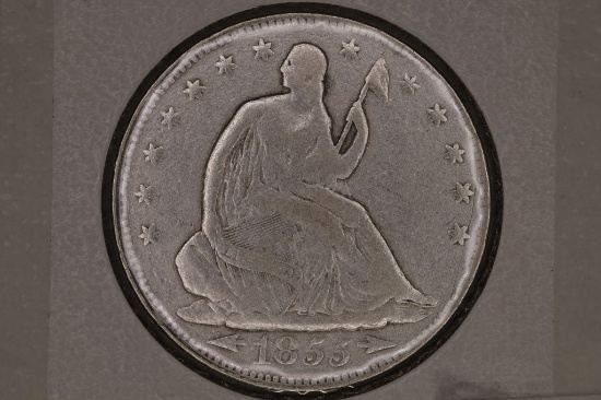 1855 SILVER SEATED LIBERTY HALF DOLLAR VERY GOOD