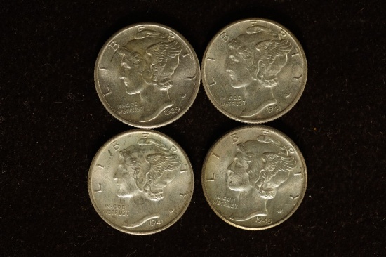 1939, 2-1941-D & 1945 SILVER MERCURY DIMES AU+