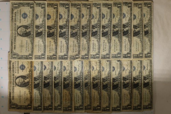 A-Z PREFIX SET OF US $1 SILVER CERTS. 25 BILLS