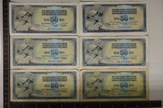 6-YUGOSLAVIA-50 DINARA BILLS: 1-1968 & 5-1978,