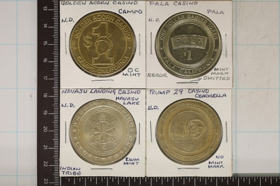 4-METAL CASINO GAMNING TOKENS: GOLDEN ACORN