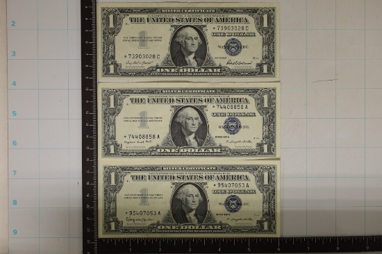 3 CRISP US STAR $1 SILVER CERTIFICATES: 1957,