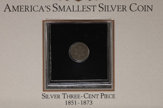 1852 THREE CENT PIECE (SILVER) WITH INFO CARDS IN