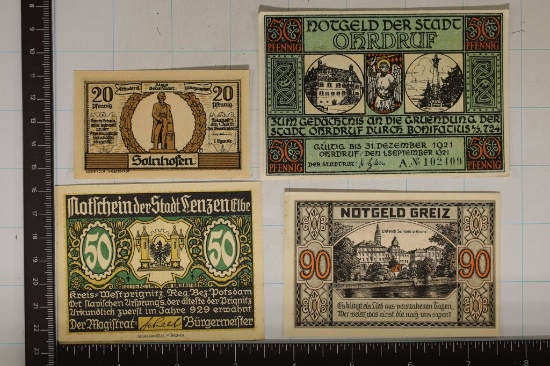 4 CRISP UNC GERMAN NOTGELDS: 20, 50, 50 & 90