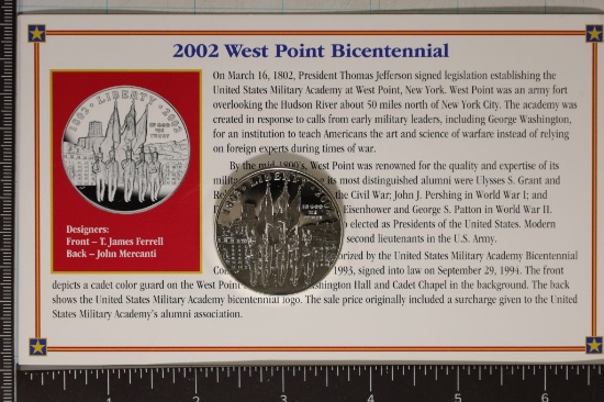2002-W US PROOF SILVER DOLLAR WEST POINT BICENTEN.