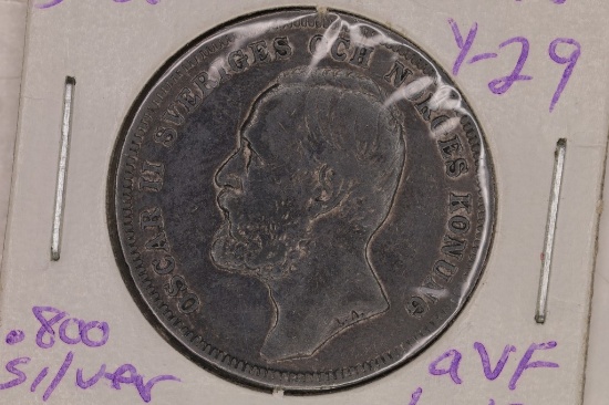 1890 SWEDEN SILVER 1 KRONA .1929 OZ. ASW