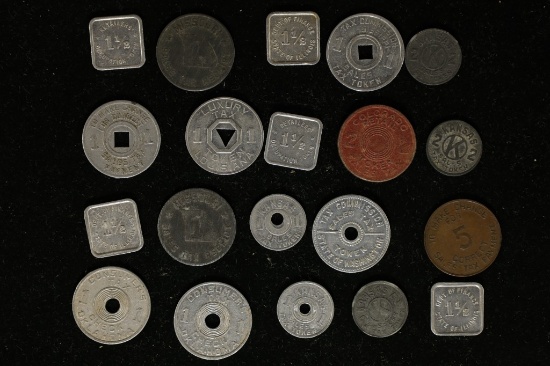 20 ASSORTED TAX TOKENS FROM DIFFERENT STATES