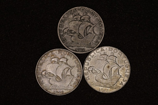 1932, 43 & 1947 PORTUGAL SILVER 2 1/2 ESCUDOS