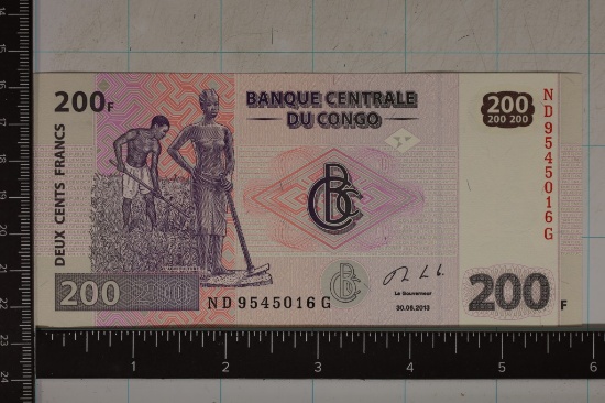 2013 CONGO CU COLORIZED 200 FRANCS