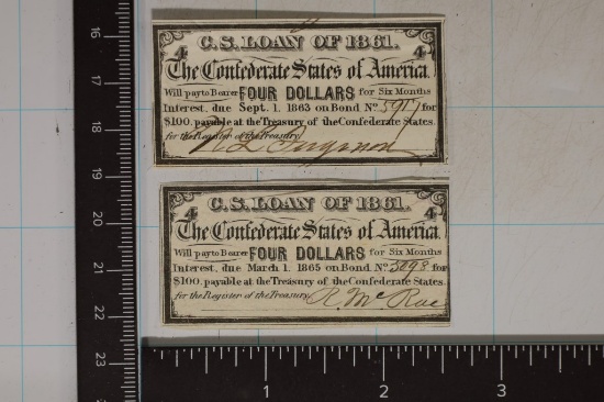 2 CONFEDERATE STATES OF AMERICA C.S. LOAN OF 1861
