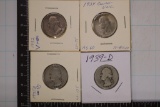 1932, 34, 35-D & 1939-D WASHINGTON SILVER QUARTERS