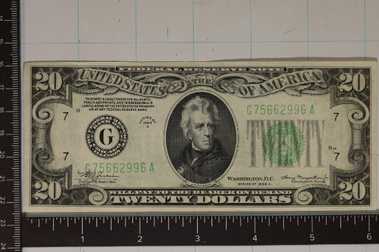 1934-A US $20 FRN GREEN SEAL NOTE XF-AU