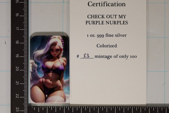 1 TROY OZ .999 FINE SILVER ART BAR #13 OF 100 GIRL