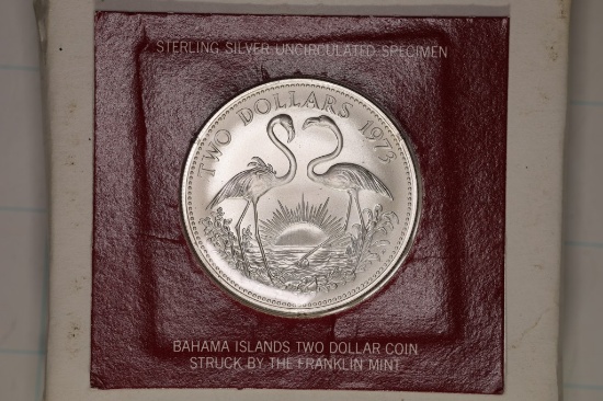 1973 BAHAMAS SILVER $2 UNC COIN .8862 OZ. ASW