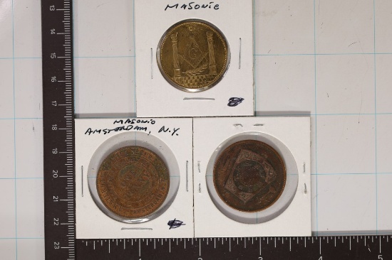3-MASONIC ROUNDS, 2 ONE PENNY AND ONE MEMBERSHIP