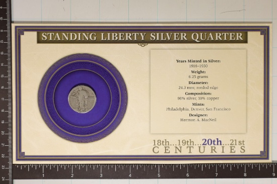 1926 SILVER STANDING LIBERTY QUARTER ON INFO CARD