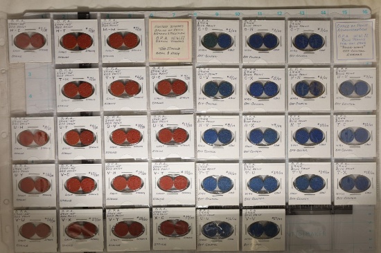 70 WWII WOOD PULP RATION TOKENS; RED AND BLUE