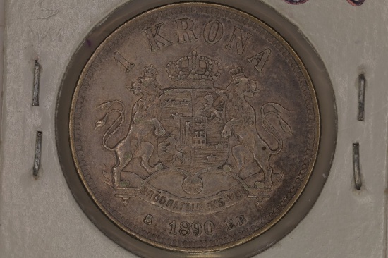 1890 SWEDEN SILVER 1 KRONA .1929 OZ. ASW