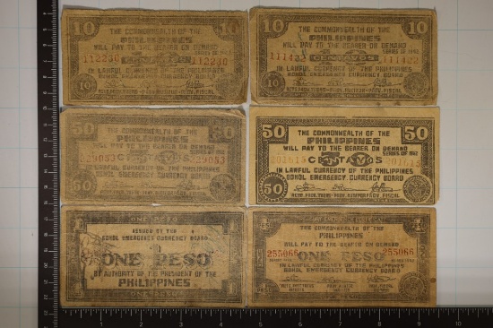 6-PHILIPPINES EMERGENCY CURRENCY NOTES CIRCA