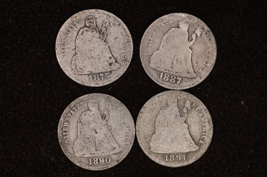 1875, 87, 90 & 1891-S SILVER SEATED LIBERTY DIMES