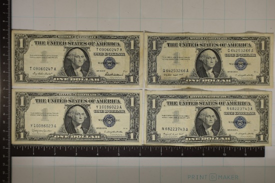 4-US $1 SILVER CERTIFICATES: 1957, 2-1957-A AND