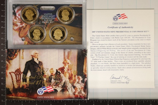 2007 US PRESIDENTIAL DOLLAR 4 COIN PF SET WITH BOX