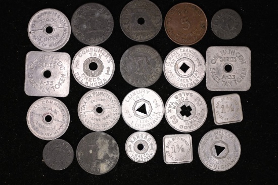 20 ASSORTED METAL TAX TOKENS: FROM OKLAHOMA,