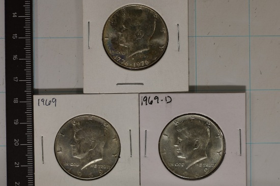 3-40% SILVER JOHN F. KENNEDY HALVES UNC: 1976-S