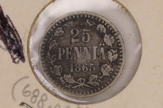 1865-S FINLAND SILVER 25 PENNIA .0307 OZ. ASW