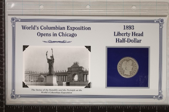 1893 SILVER BARBER HALF DOLLAR ON INFO CARD