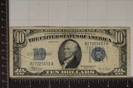 1934-C US TEN DOLLAR SILVER CERTIFICATE BLUE SEAL