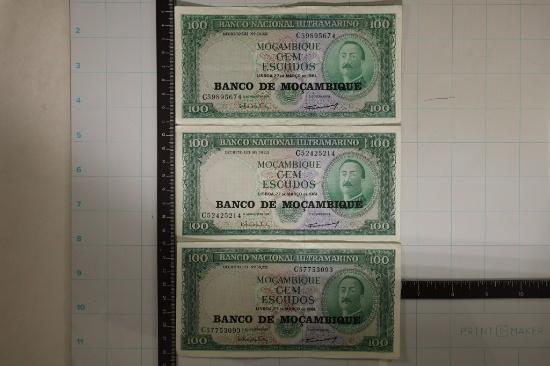 3-1961 MOCAMBIQUE 100 ESCUDOS CRISP BILLS