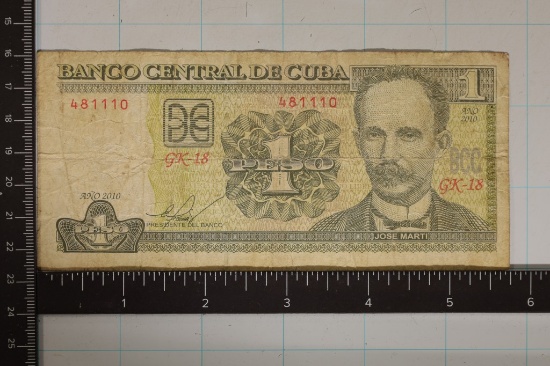 2010 CUBA ONE PESO BILL, "JOSE MARTI"