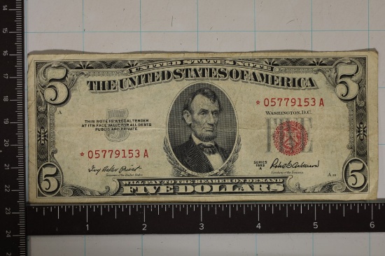 1953-A US $5 RED SEAL STAR NOTE