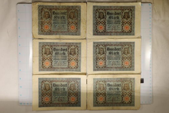 6-1920'S GERMAN 100 MARK BILLS