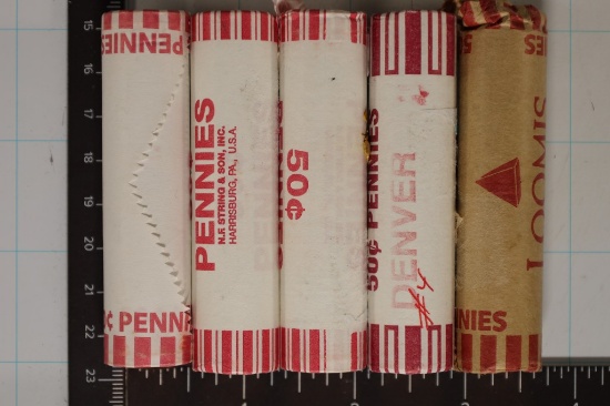 5-SOLID DATE ROLLS OF BU LINCOLN CENTS: 2000-P,