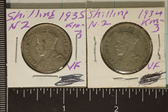 1934 & 1935 NEW ZEALAND SILVER 1 SHILLING COINS