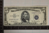 1953 US $5 SILVER CERTIFICATE BLUE SEAL CRISP UNC