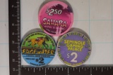 3-PLASTIC CASINO GAMING CHIPS: $2 EDGEWATER
